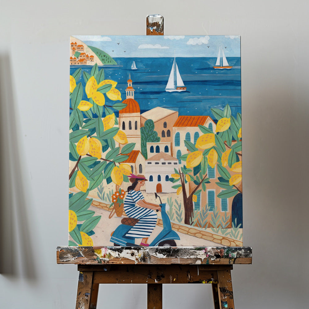 Travel poster woman on the Amalfi coast, Italy | Canvas