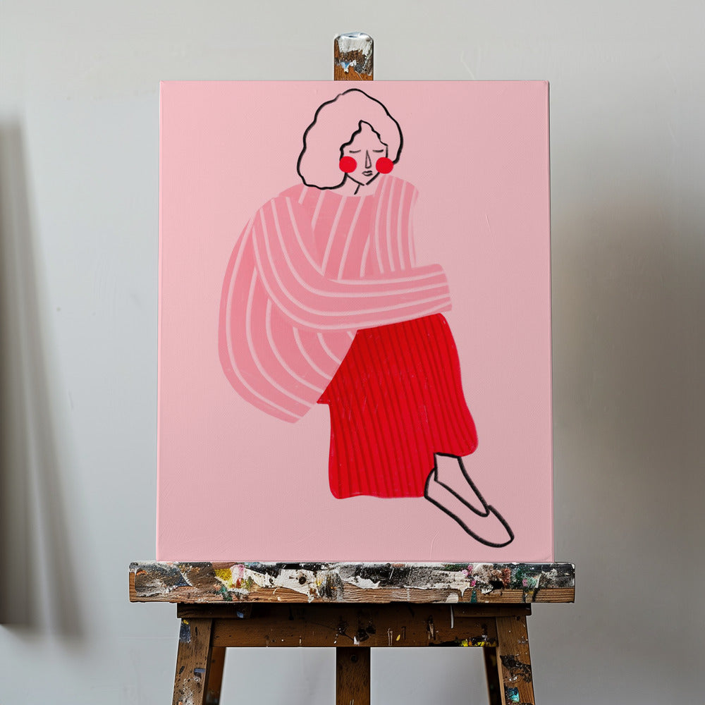 Pink and Red Line Lady | Canvas