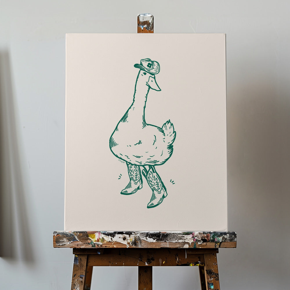 Pato con botas vaqueras en color verde | Impresiones en Lienzo