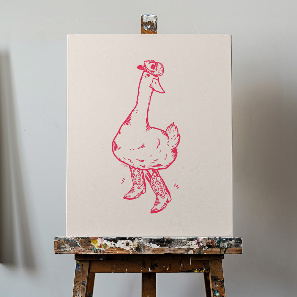 Kaczka w różowych kowbojkach | Wydruki na łótnie