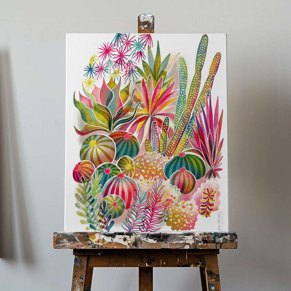 Blühender Sukkulenten- und Kakteengarten | Leinwand-Bilder