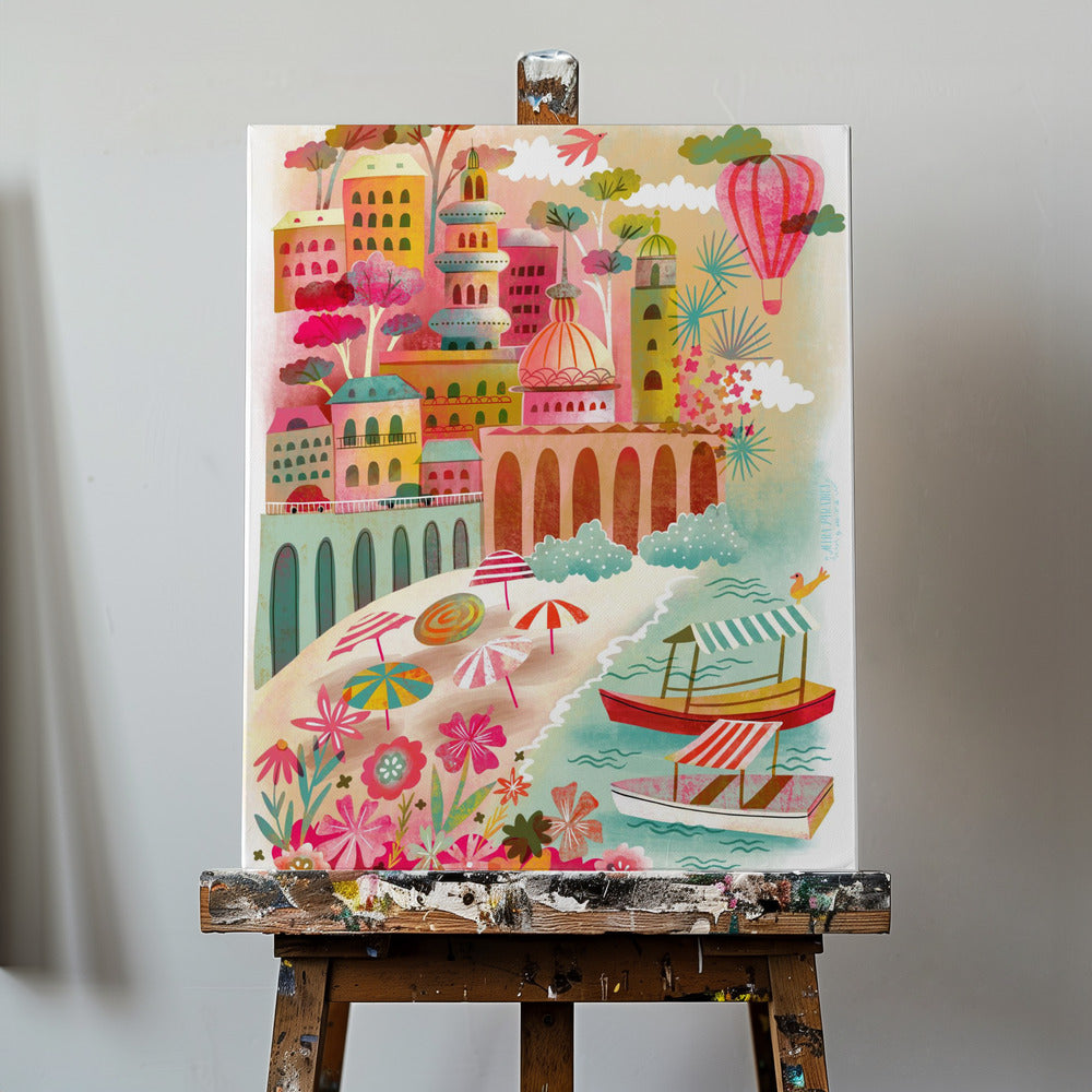 Amalfi Coast Summer View Hot Air Balloon | Canvas