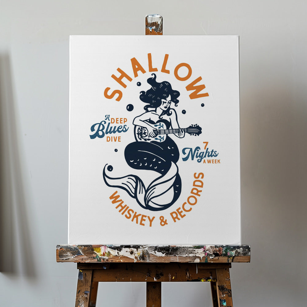 Shallow Whiskey & Records Dive Bar Music Mermaid | Canvas