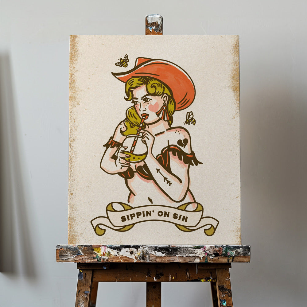 Sippin On Sin Cute & Sassy Cowgirl Art | Canvas