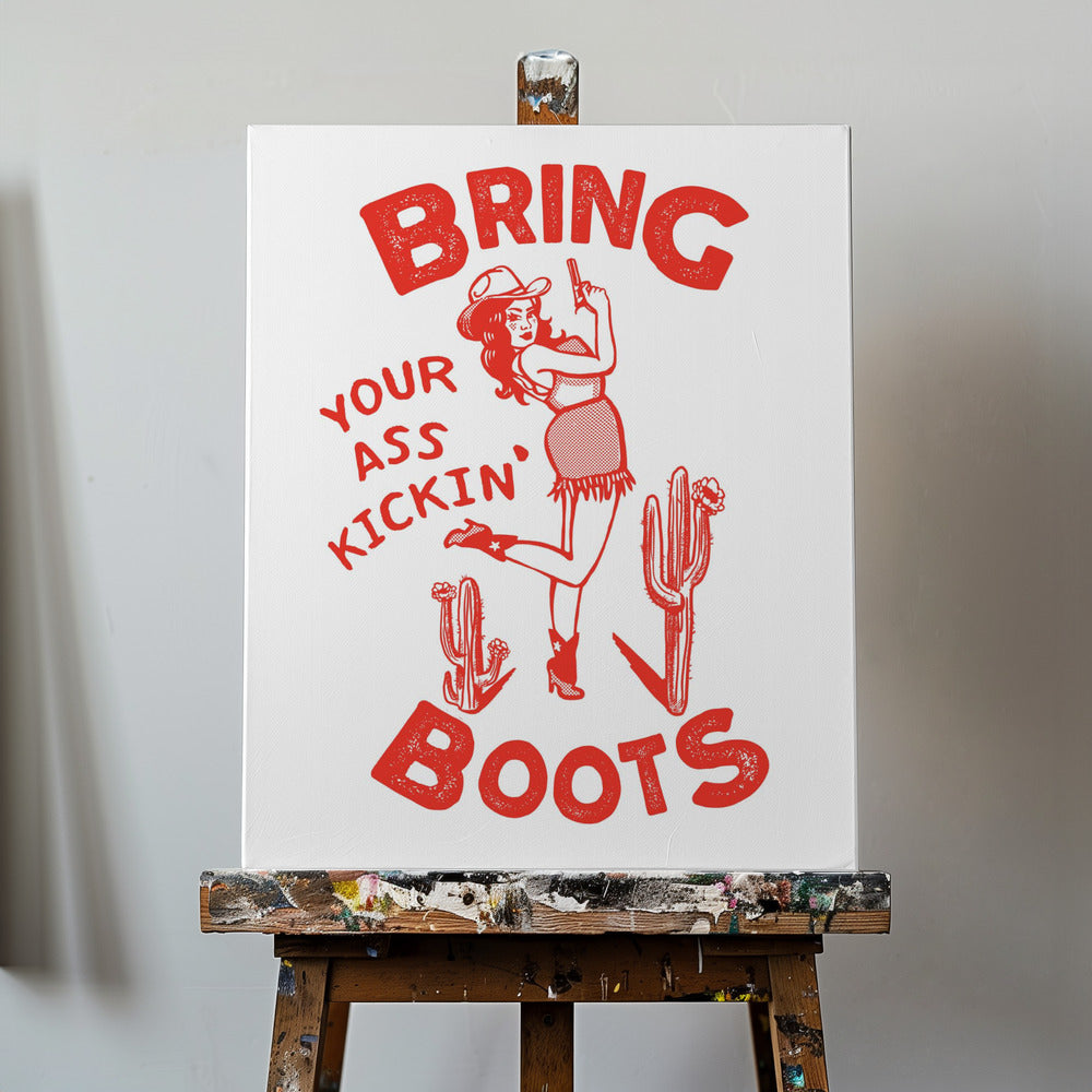 Perseen potkiminen saappaat hauska länsimainen cowgirl | Canvastaulut