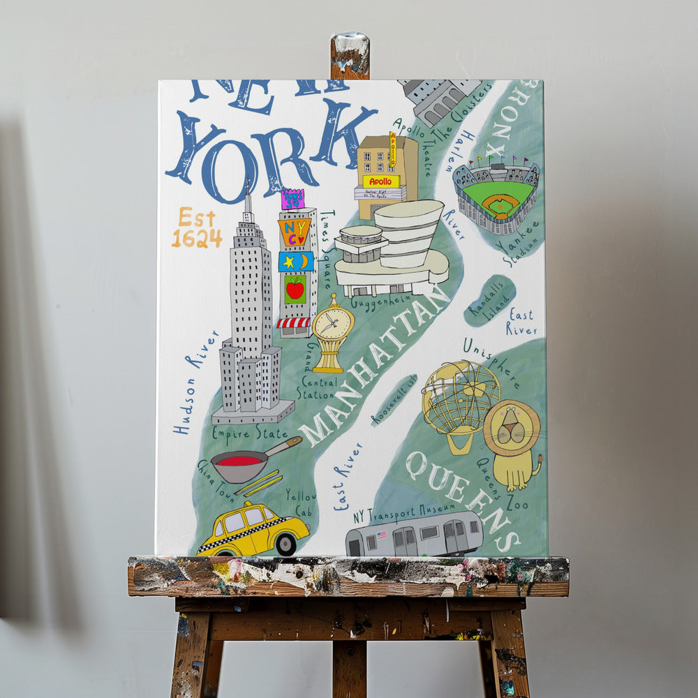 Kuvitettu New Yorkin kartta taiteilija Carla Dalyn toimesta | Canvastaulut