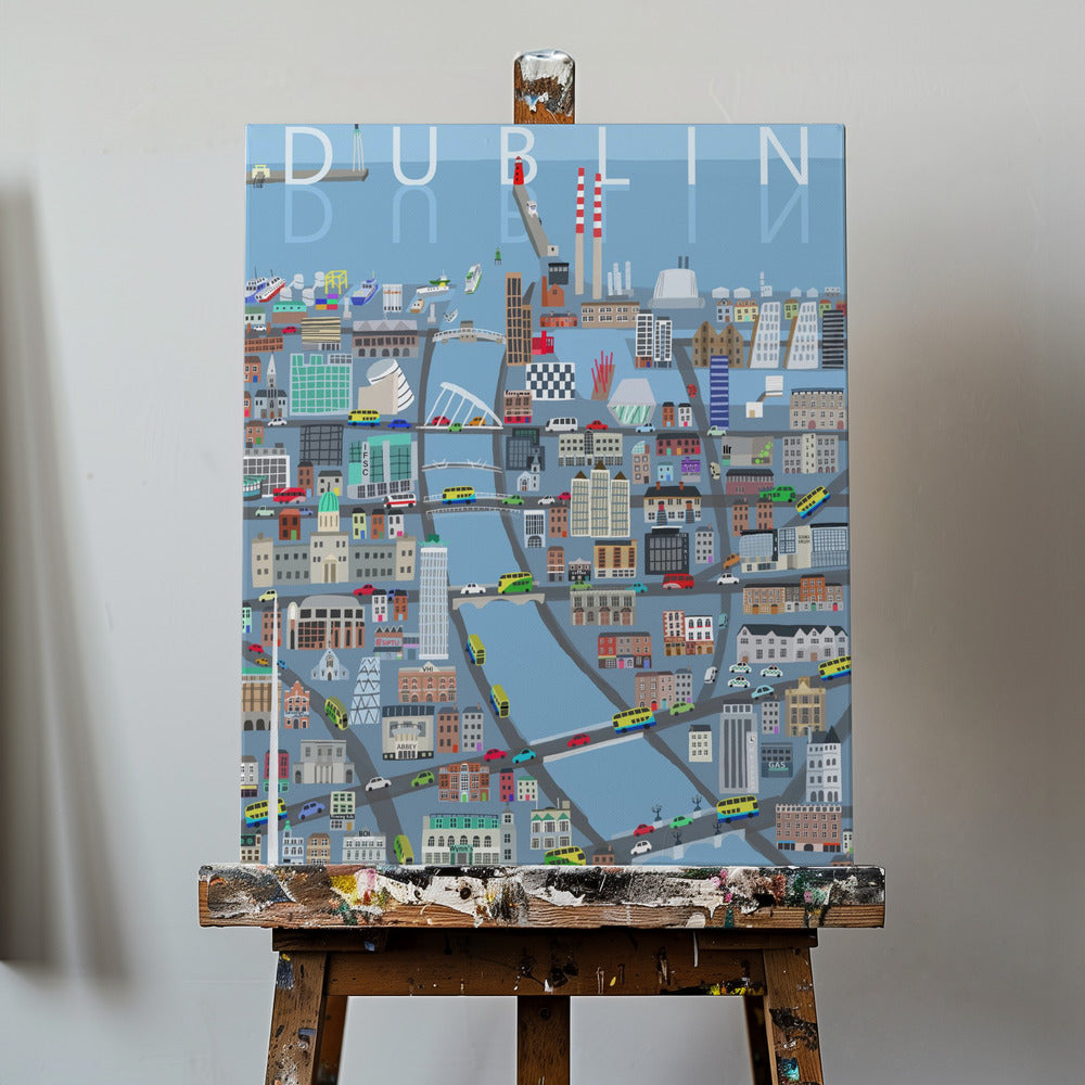 Illustreret udsigt over Dublin City, Irland af kunstneren Carla Daly | Lærredsbilleder