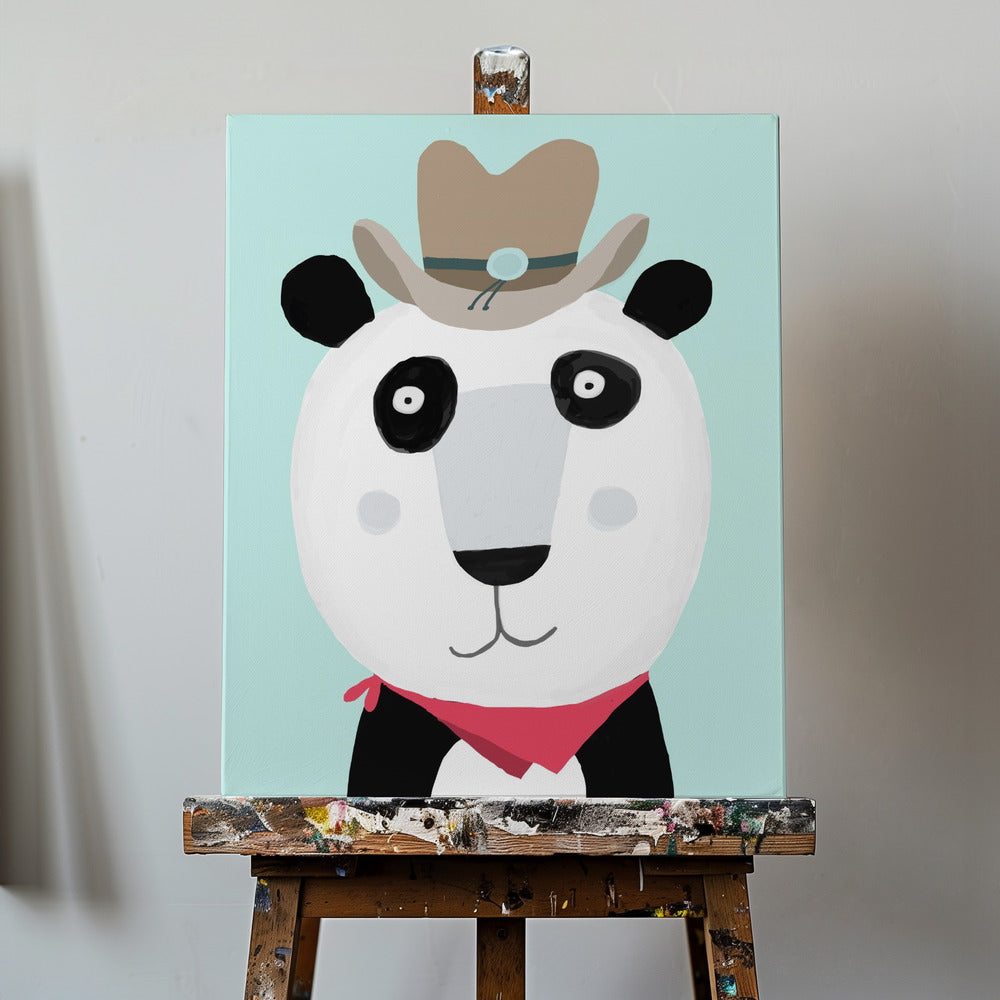 Hauska panda cowboyhatulla, taiteilija Carla Daly | Canvastaulut