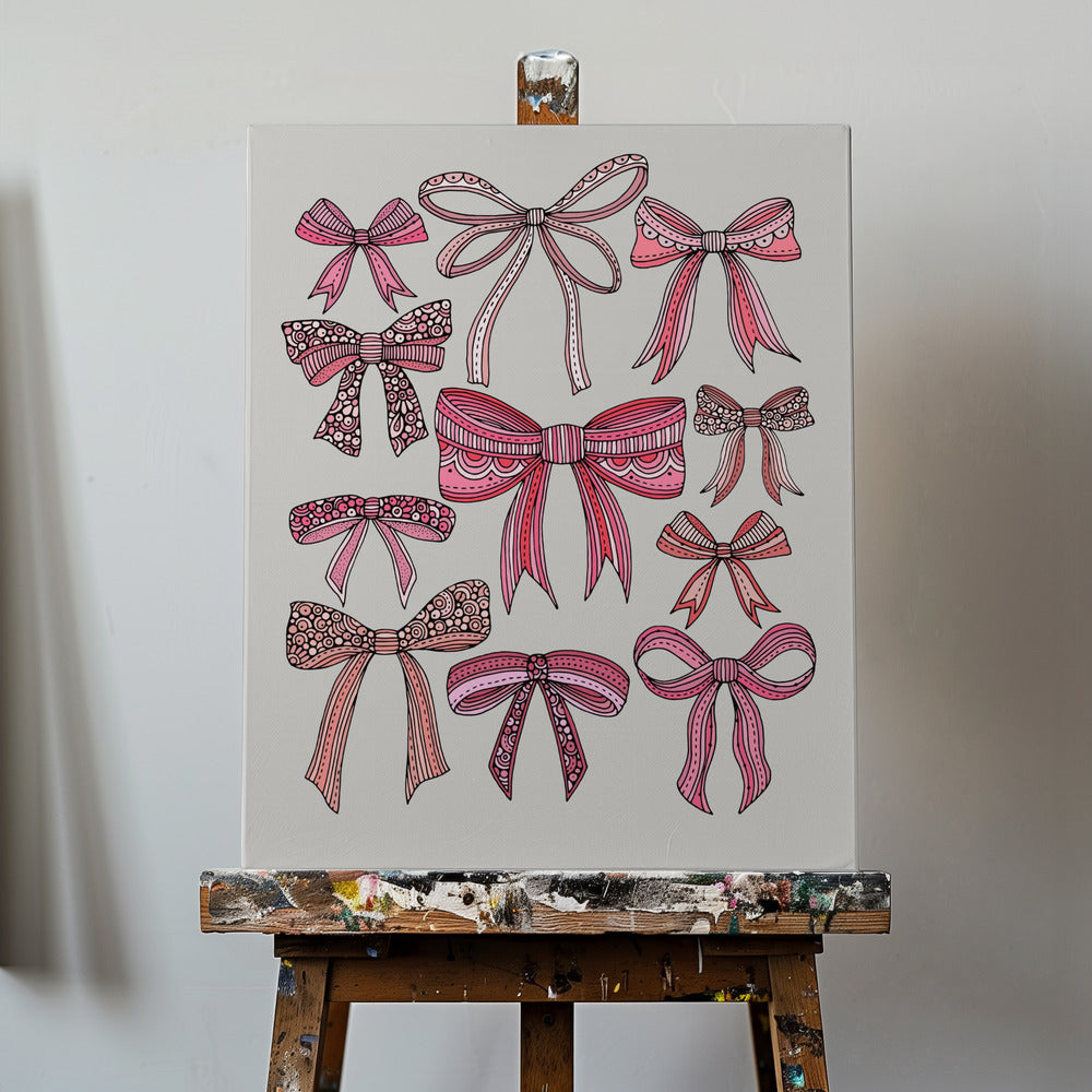 Pink Bows Black Lines | Canvas