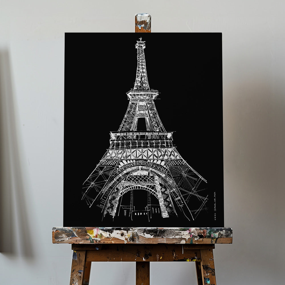 Eiffel Tower Architectural Drawing, Paris City Art Print | Canvas