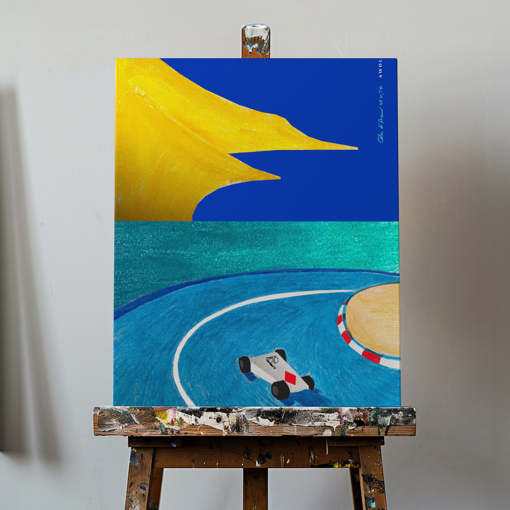 Monaco Grand Prix, Race Car On The French Riviera Overlooking The Mediterranean Sea | Canvas
