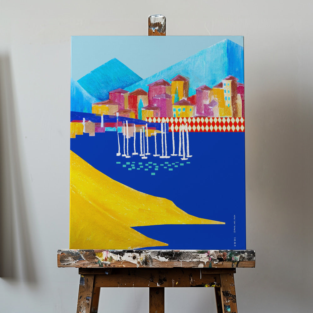 Colourful Port Town Between Mountain And The Sea | Canvas