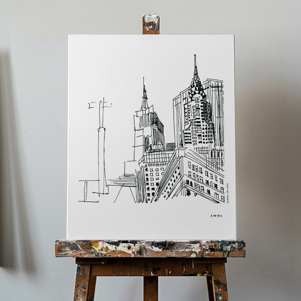 Zeichnung von New York City, Kunstdruck der legendären Wolkenkratzer von Manhattan | Leinwand-Bilder
