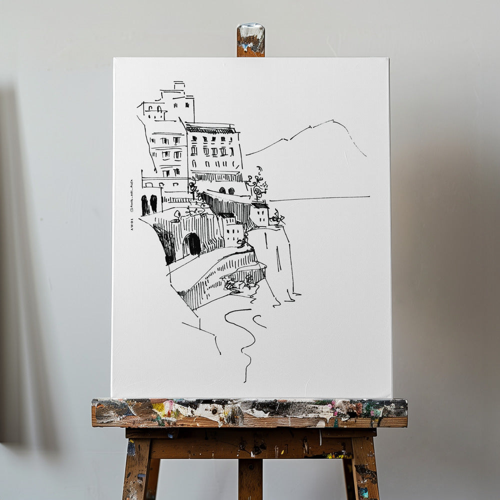 Italienische Landschaftskunst, Kleine Städte am Meer an der Amalfiküste | Leinwand-Bilder