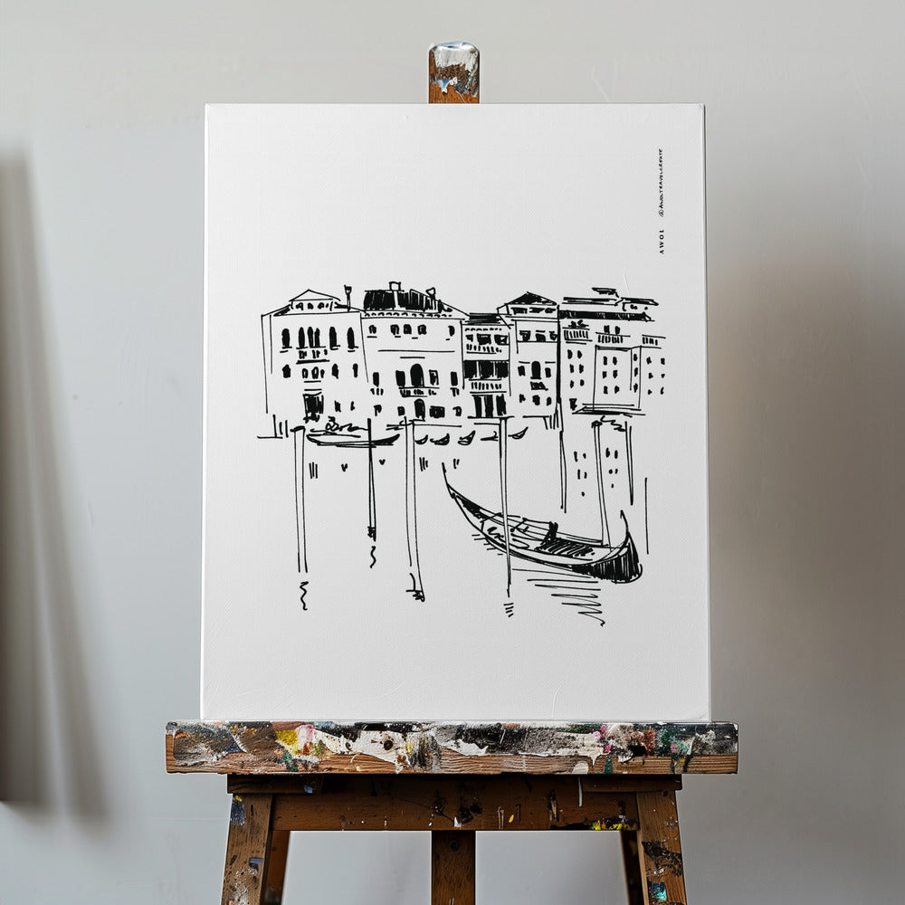 Venedigs Canal Grande med gondol, Italien rejsekunsttryk | Lærredsbilleder