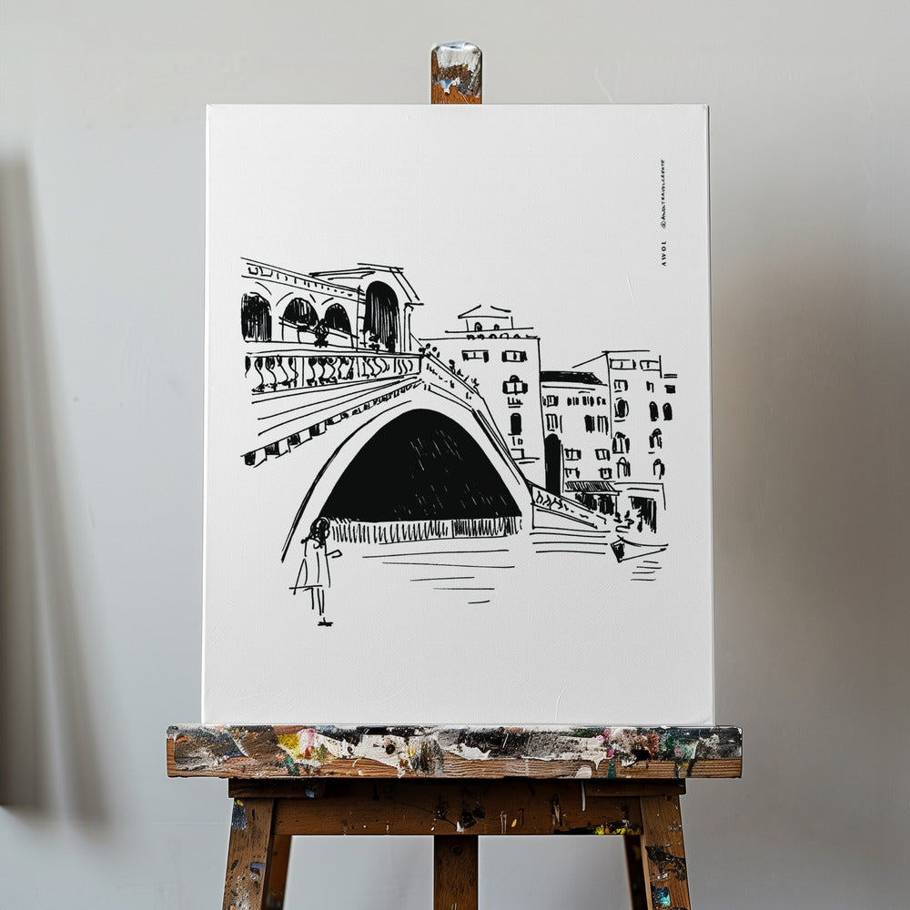 Rialto Bridge, Venice Illustration, Italy City Art Print | Canvas