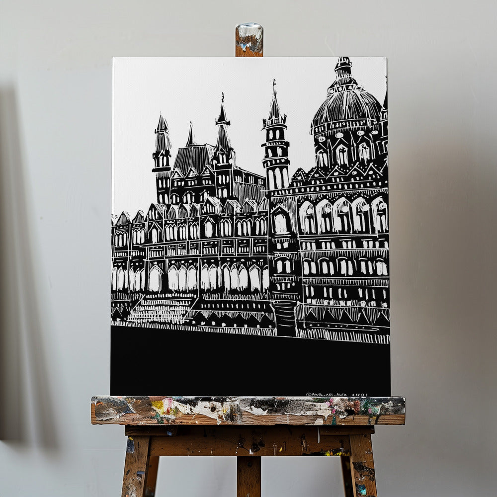 Budapest, Ungarn, Stadtkunst, Schwarz-Weiß-Architekturzeichnung | Leinwand-Bilder