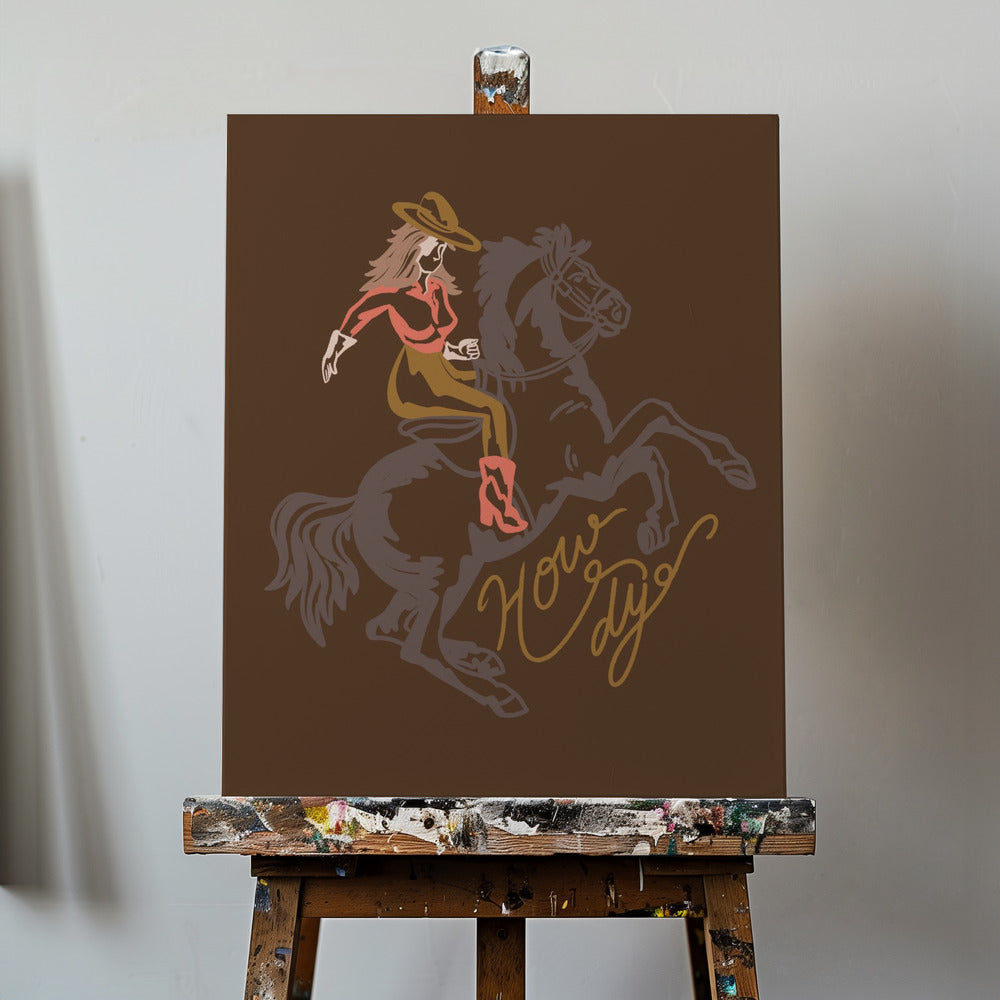 Cowgirl reitet auf einem sich aufbäumenden Pferd | Leinwand-Bilder