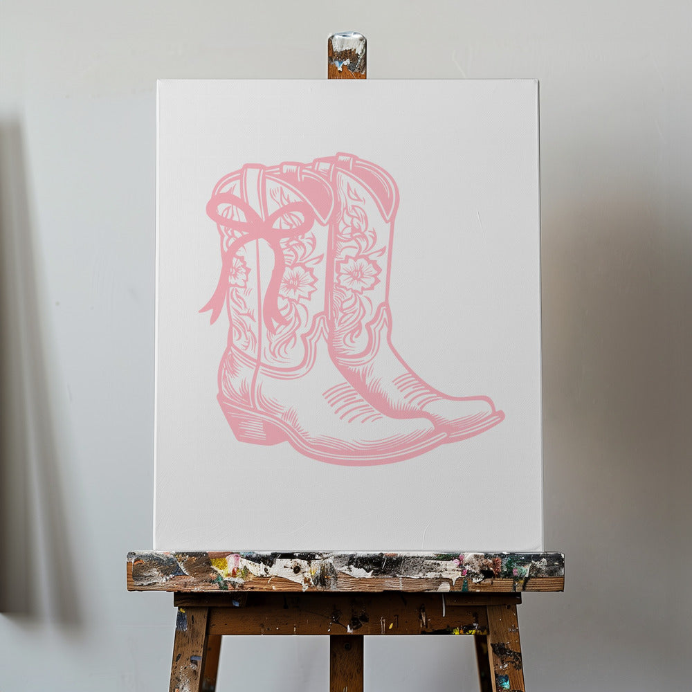 Różowe kowbojskie buty z kokardą | Wydruki na łótnie