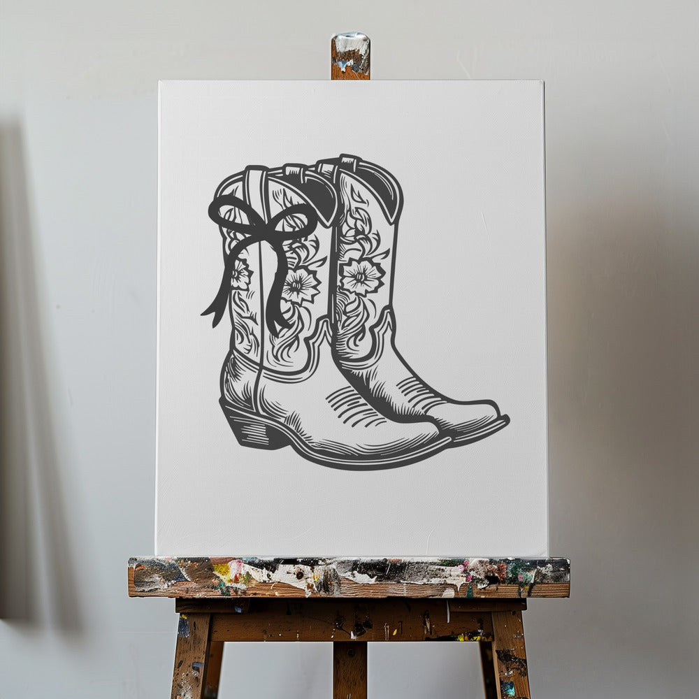 Czarne kowbojskie buty z kokardą | Wydruki na łótnie