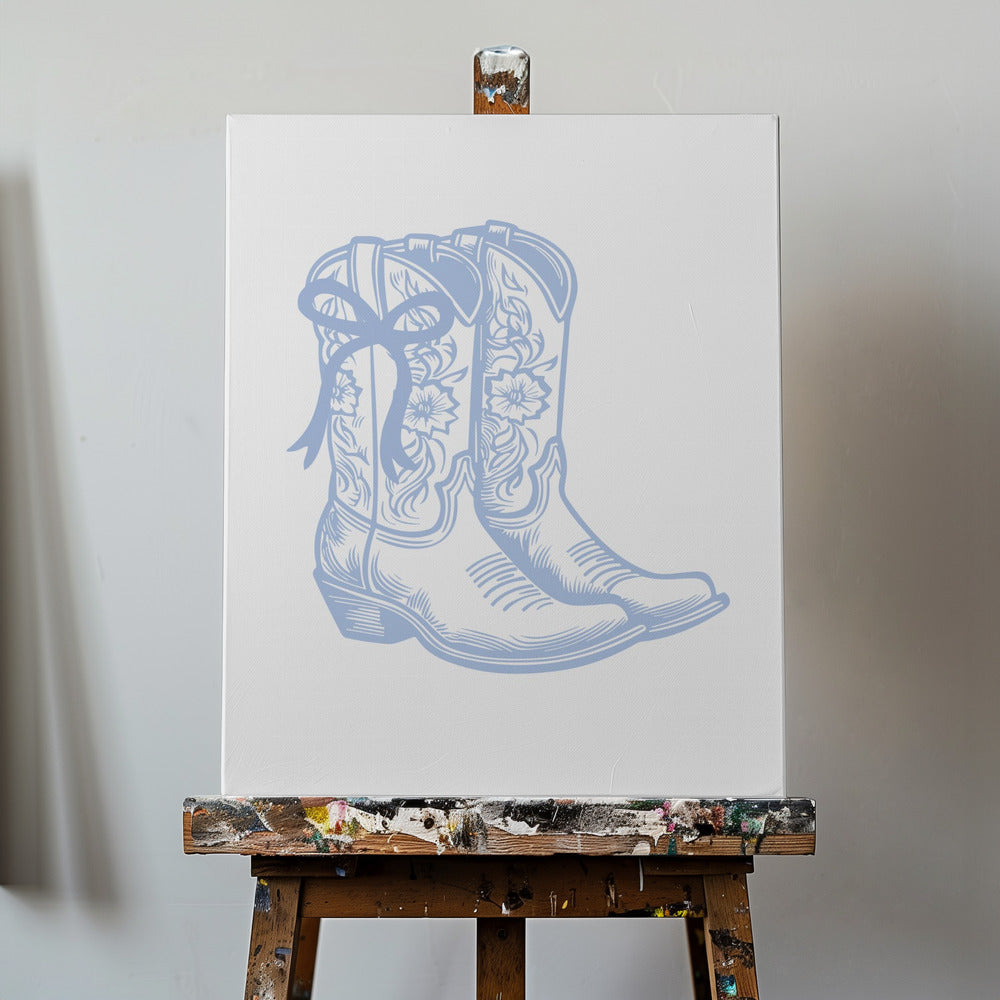 Jasnoniebieskie buty kowbojskie z kokardą | Wydruki na łótnie