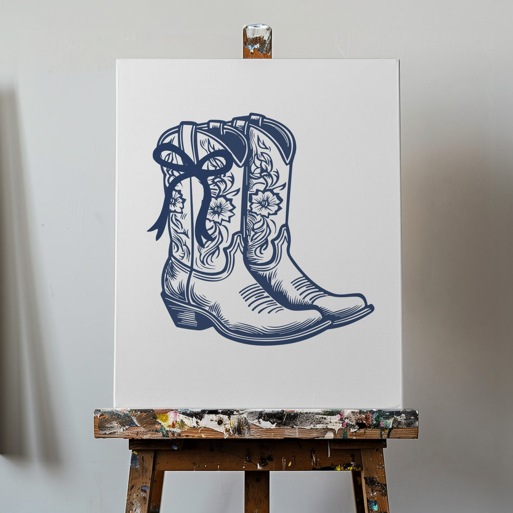 Granatowe kowbojskie buty z kokardą | Wydruki na łótnie