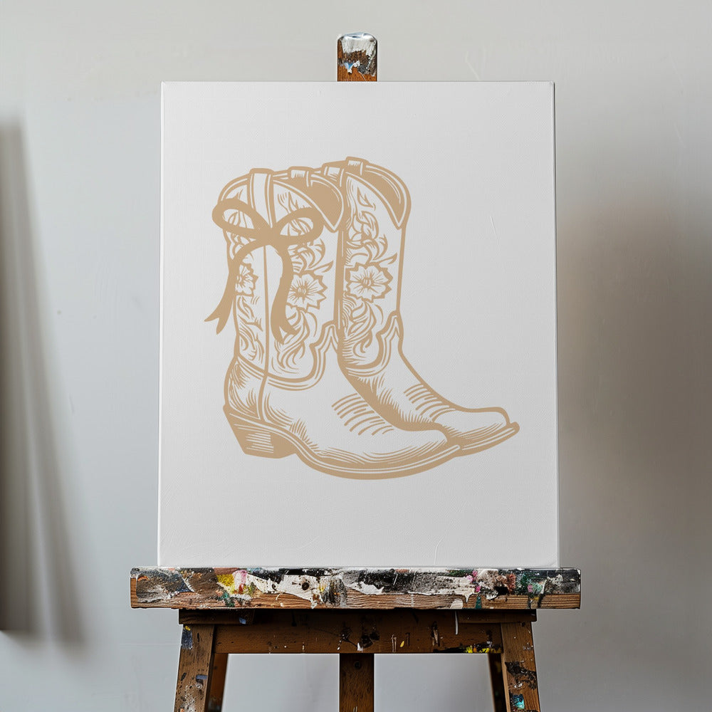 Neutral Cowgirl Boots with Bow | Canvas
