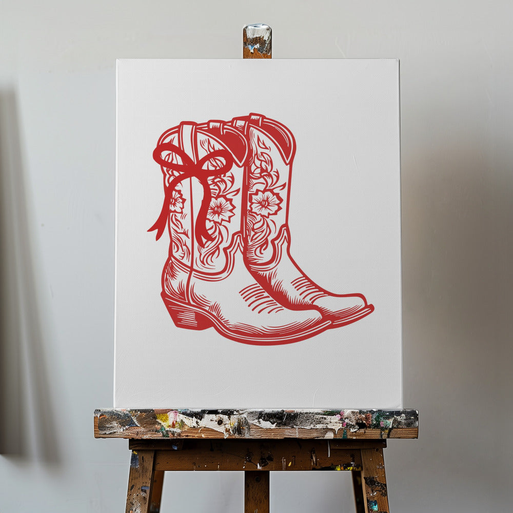 Czerwone kowbojskie buty z kokardą | Wydruki na łótnie