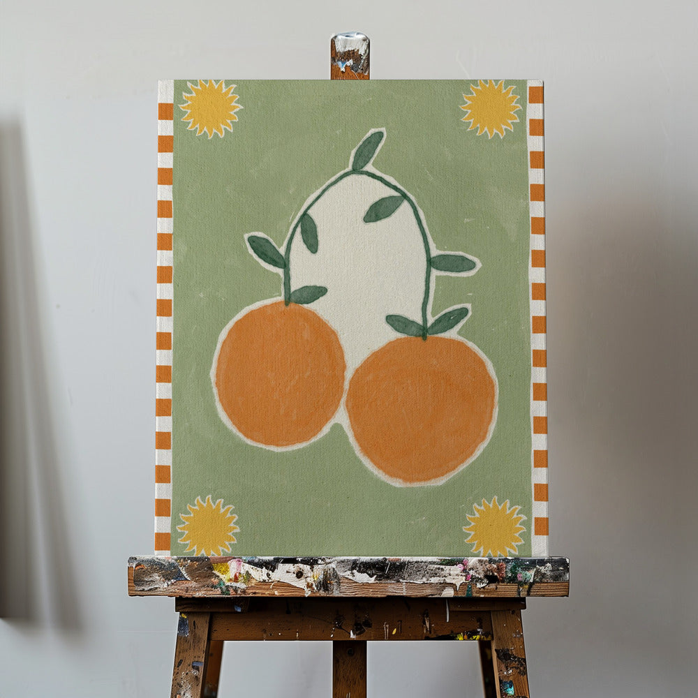 Orange Frucht auf grünem Hintergrund | Leinwand