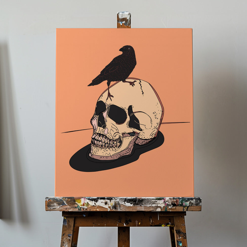 Totenkopf und Rabe | Leinwand