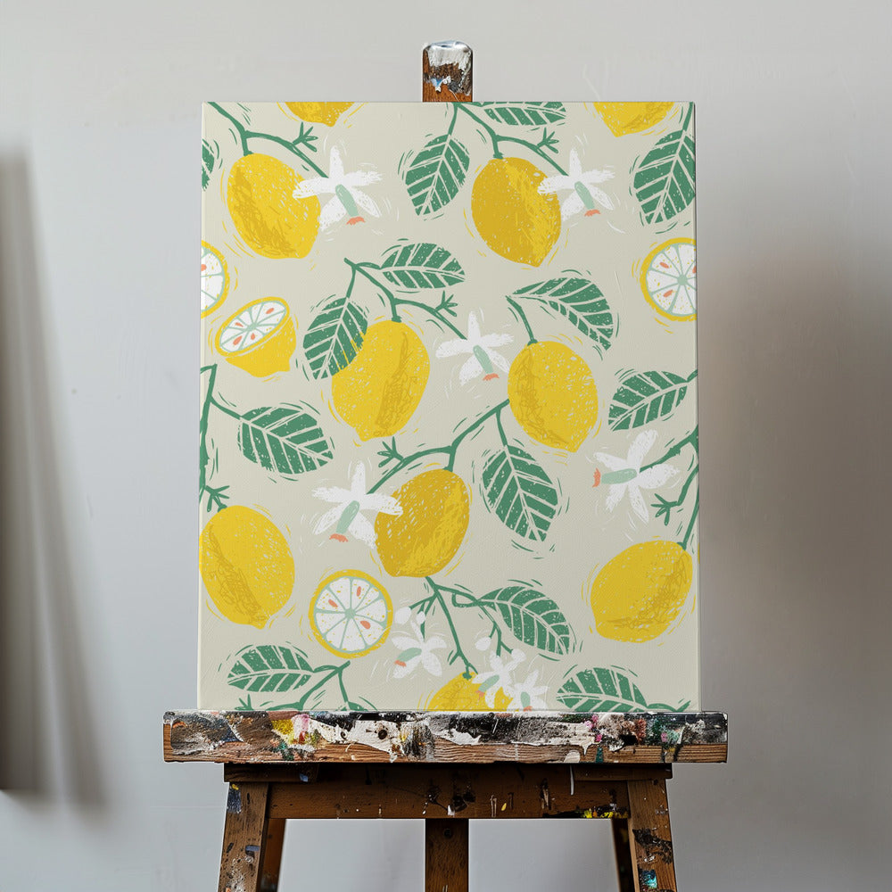 Gelbe Zitrone und grüne Blätter | Leinwand