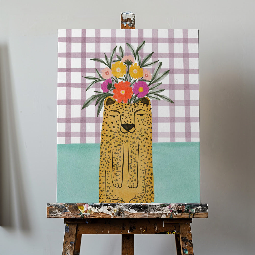 Leopard og blomster | Lærredsbilleder