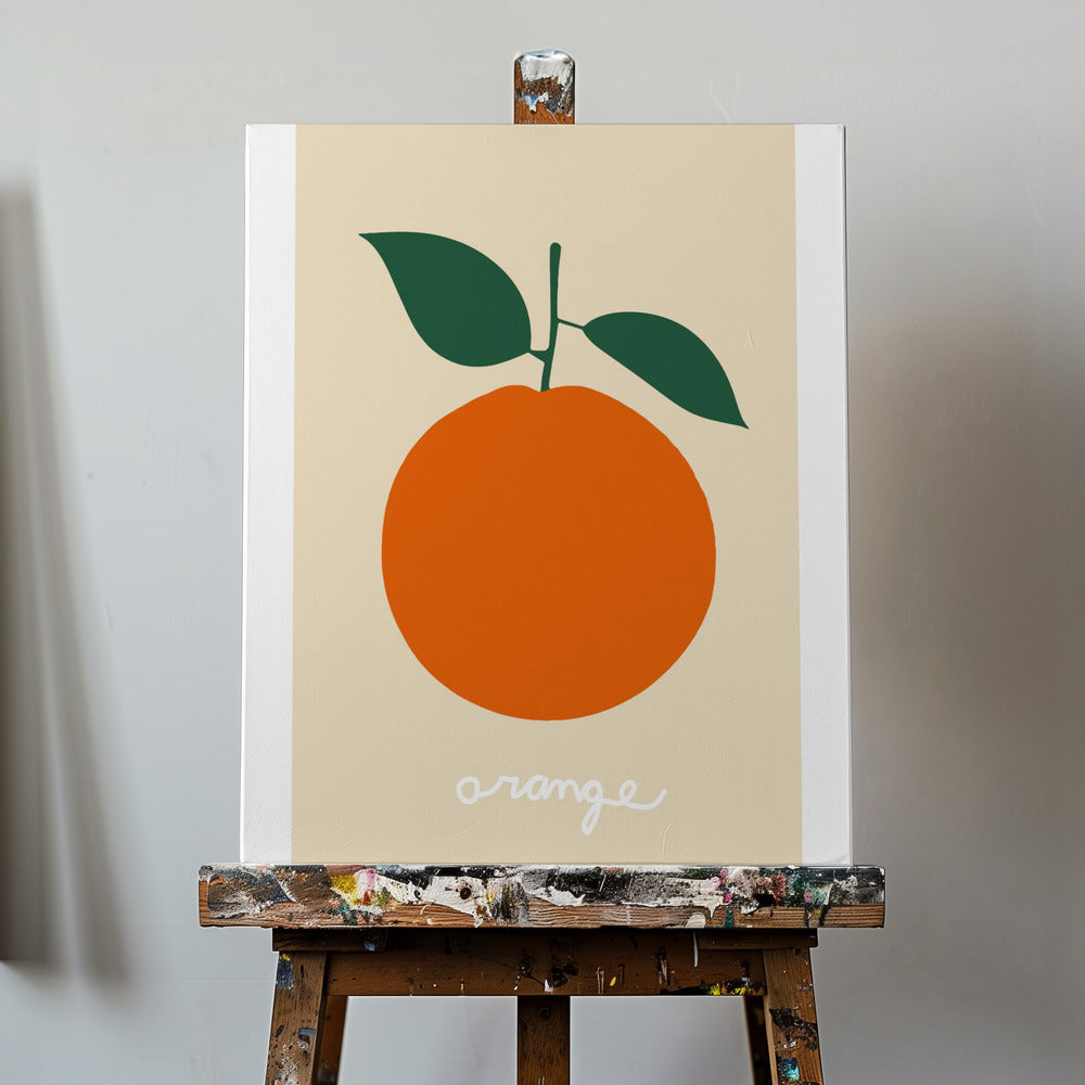 Stilisierte Orange mit dunkelgrünen Blättern | Leinwand