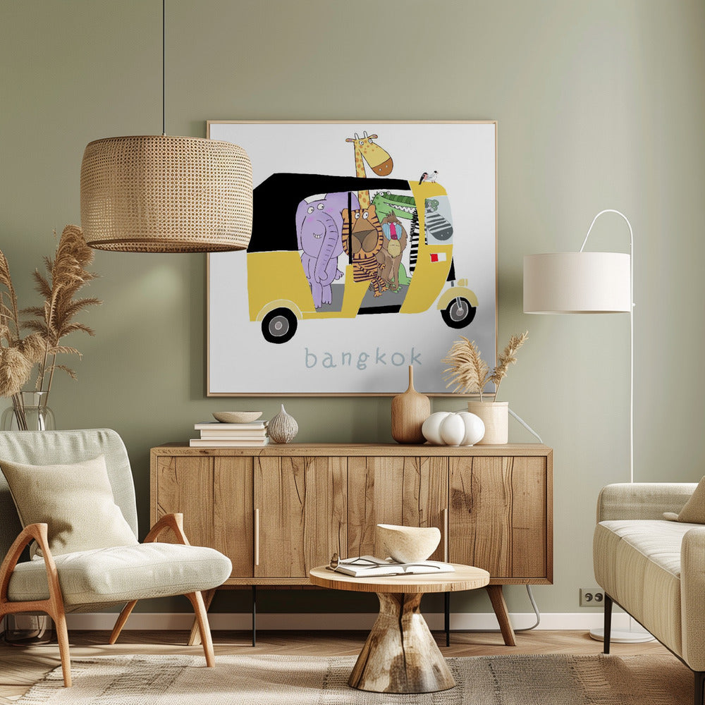 Jungledyr tager en tur i en Bangkok Tuk Tuk af Carla Daly | Lærredsbilleder