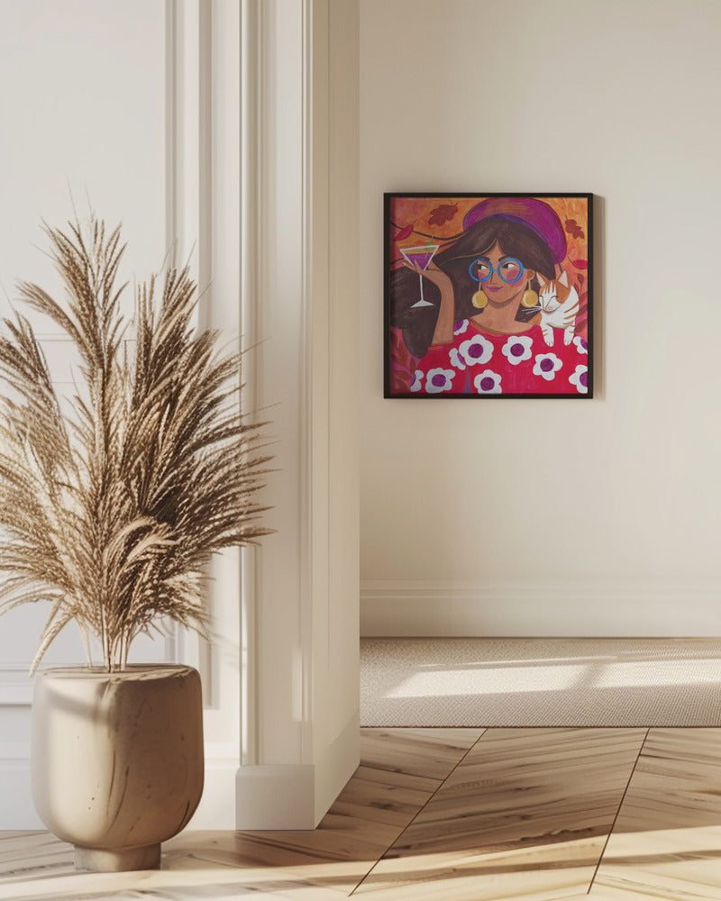 Modern Autumn portrait Woman with Cat | Poster