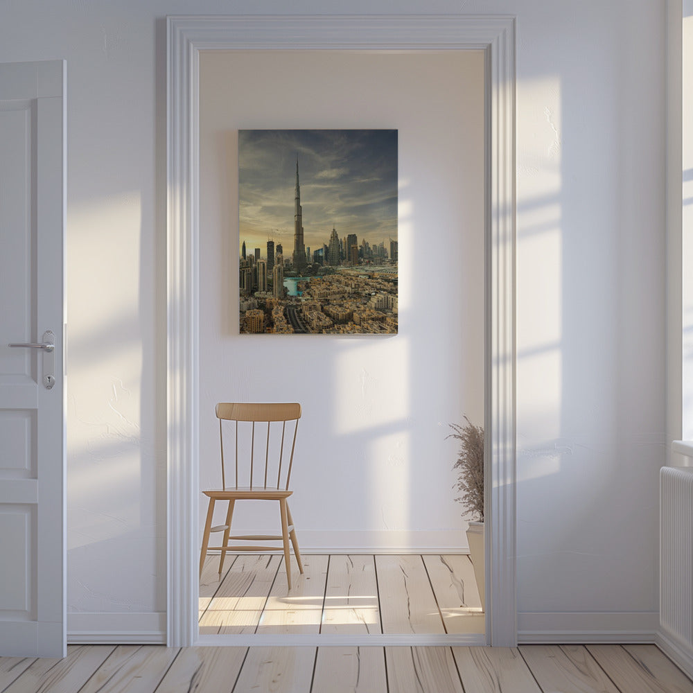 Vue du coucher de soleil sur le centre-ville | Tableaux sur Toile