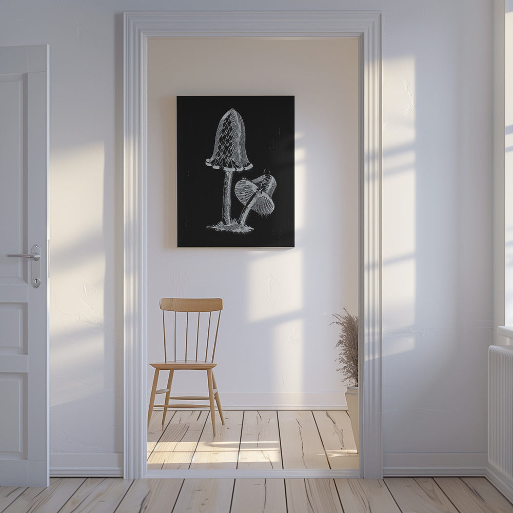 Fungo commestibile Vintage Inky Cap Dark BW | Stampe su Tela