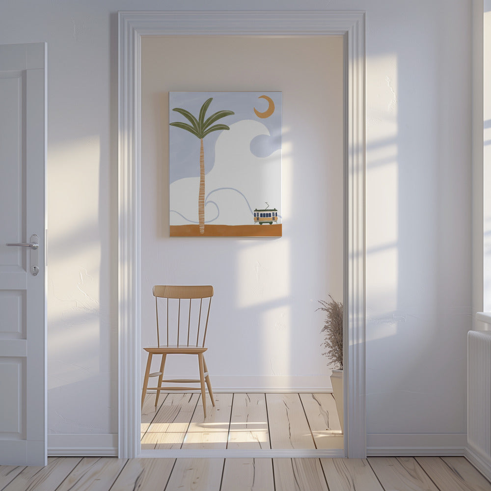 Kleine Straßenbahn am Strand | Leinwand-Bilder