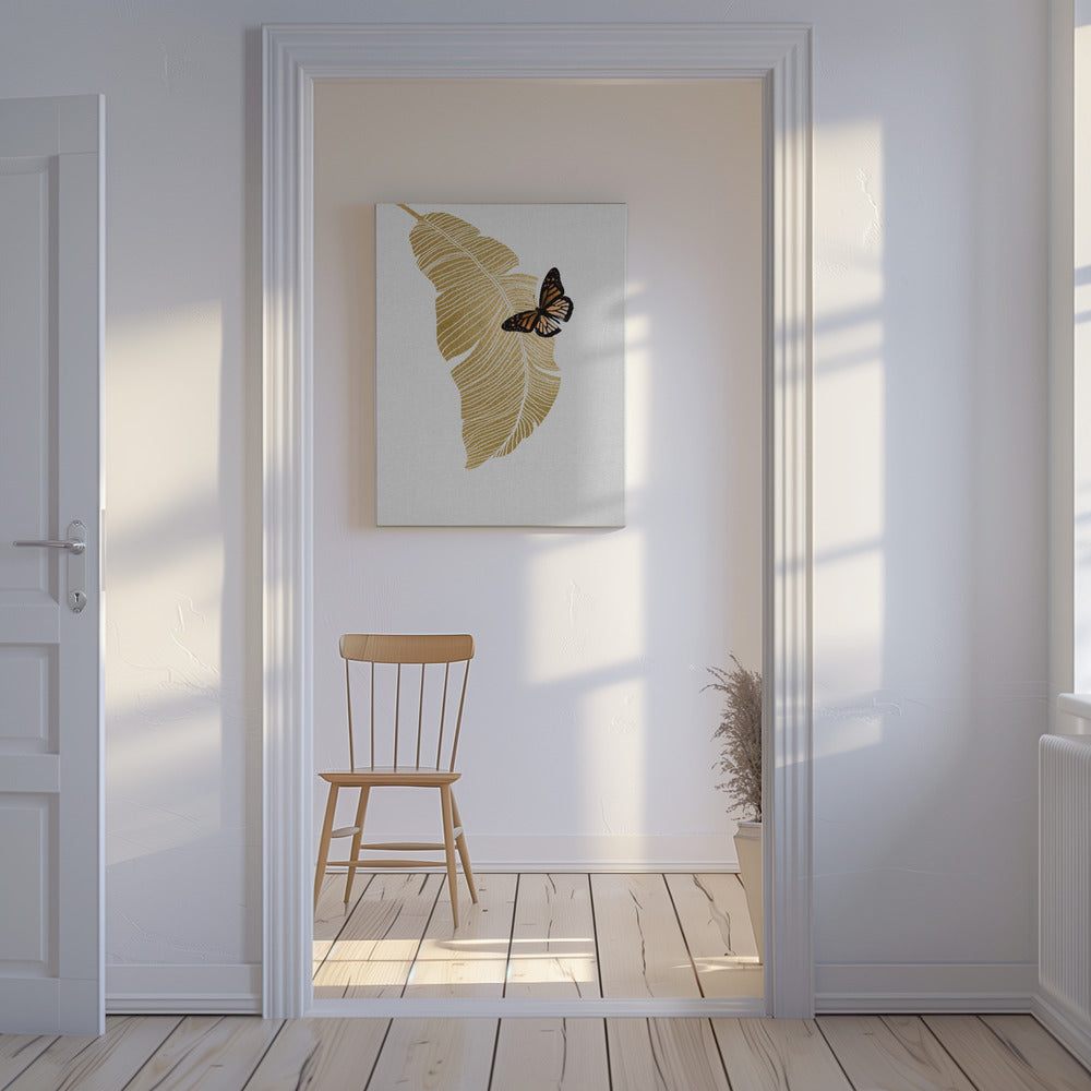Farfalla e foglia di palma | Stampe su Tela