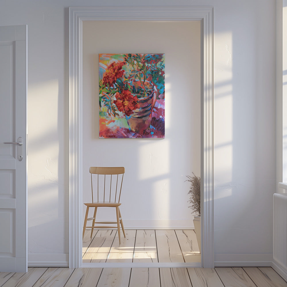 Marigolds in a cup | Canvas