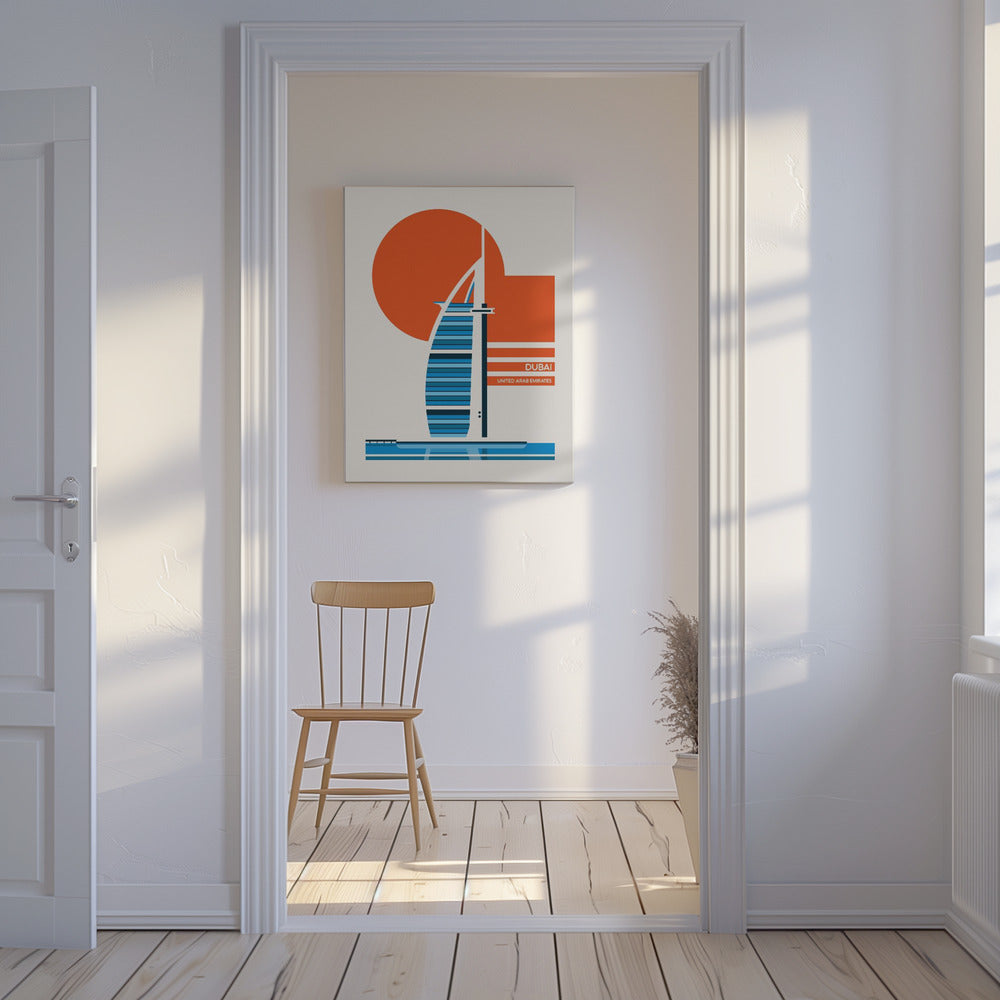 Dubai Burj Al Arab Minimalist Retro Travel Print | Canvas