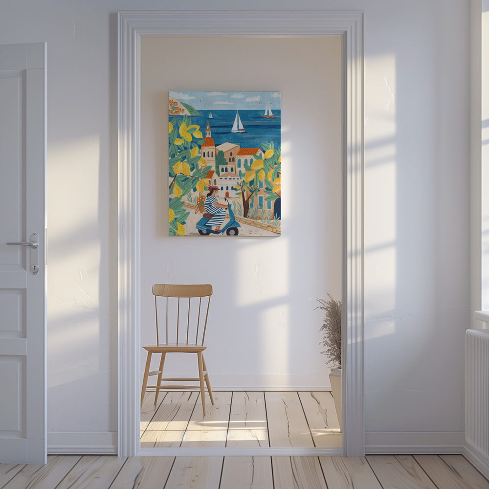 Travel poster woman on the Amalfi coast, Italy | Canvas