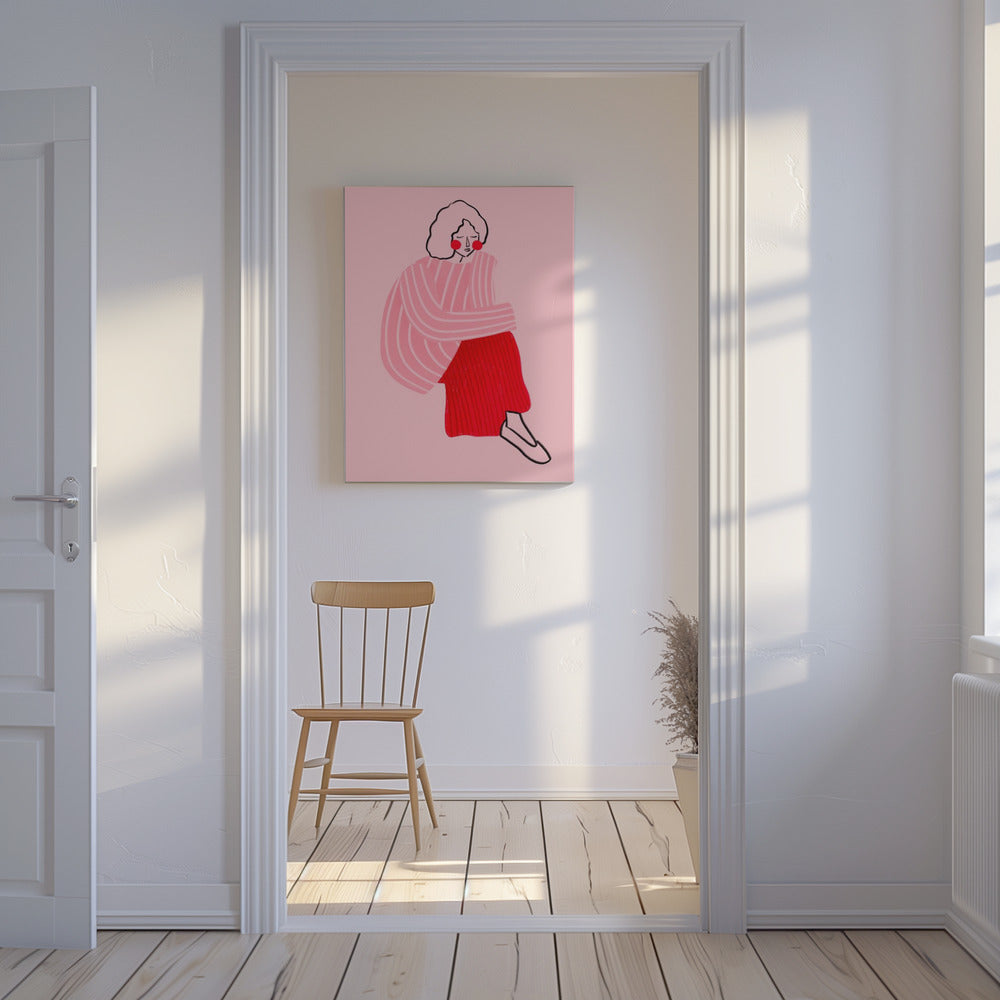 Pink and Red Line Lady | Canvas