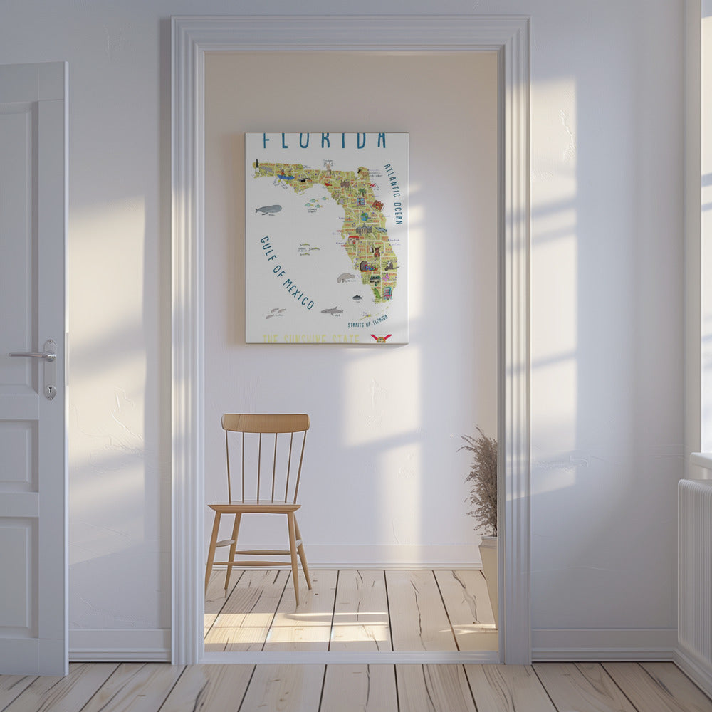 Ilustrowana mapa Florydy autorstwa artystki Carli Daly | Wydruki na łótnie