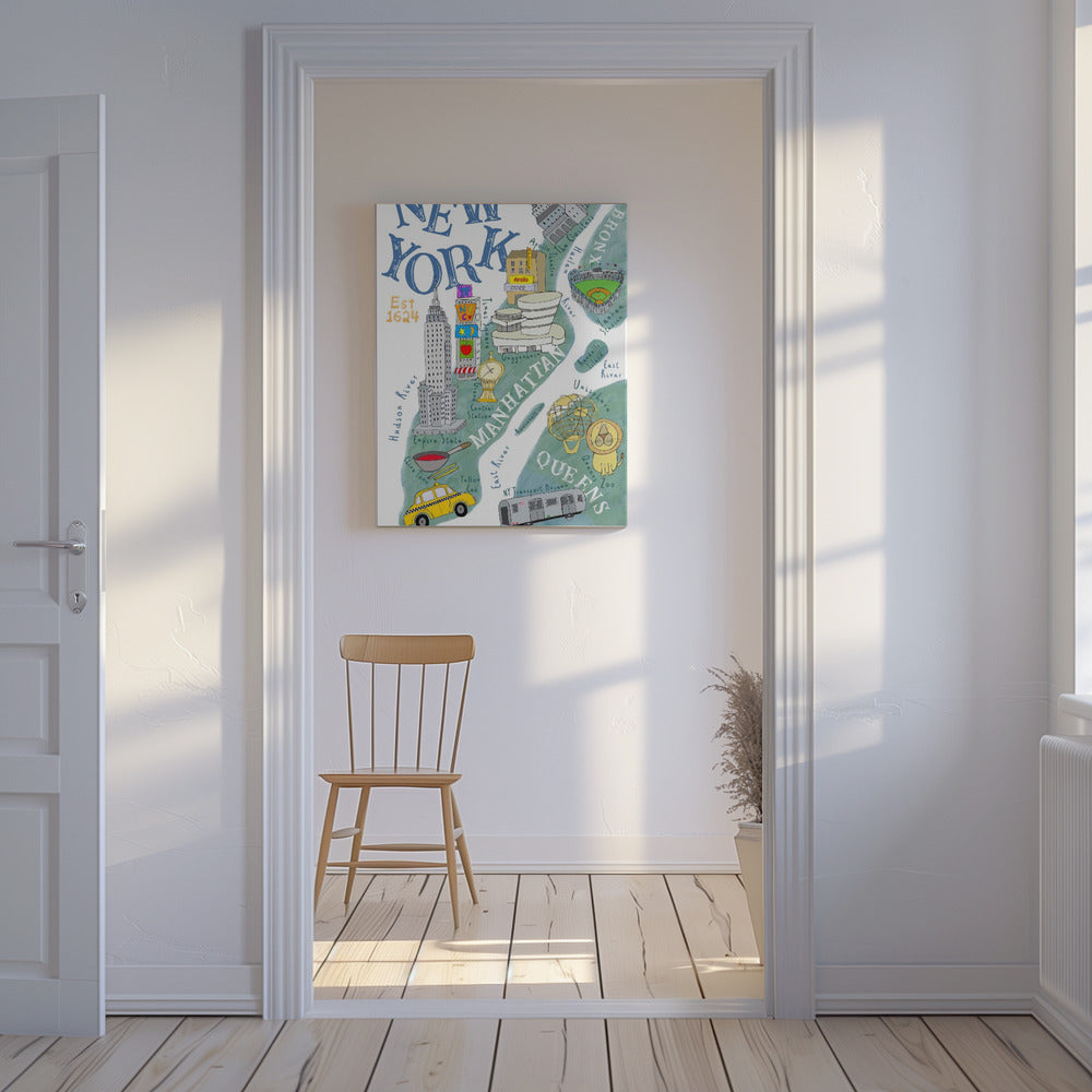 Kuvitettu New Yorkin kartta taiteilija Carla Dalyn toimesta | Canvastaulut