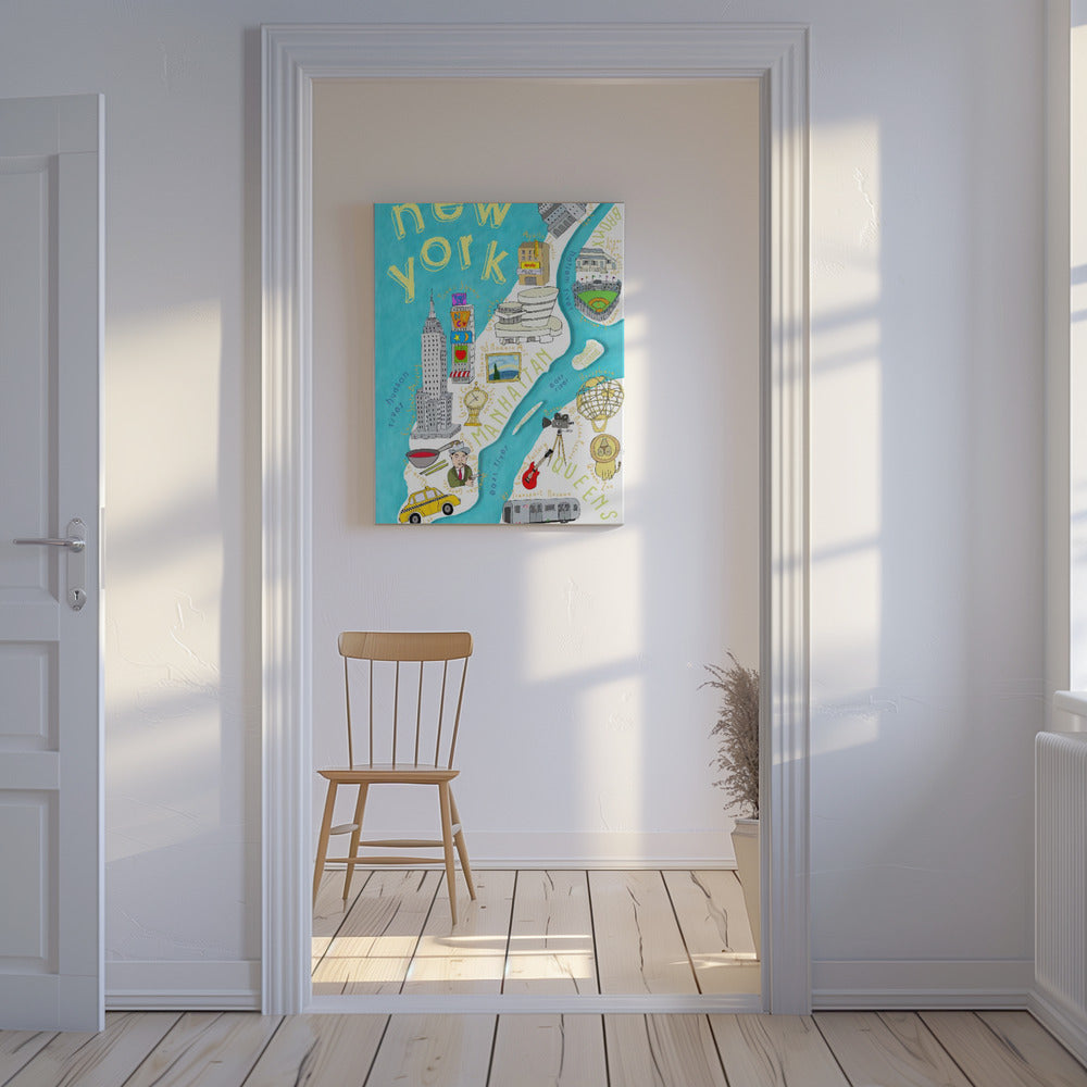 Kirkkaanvärinen kuvitettu kartta New Yorkista, karttataiteilija Carla Daly | Canvastaulut