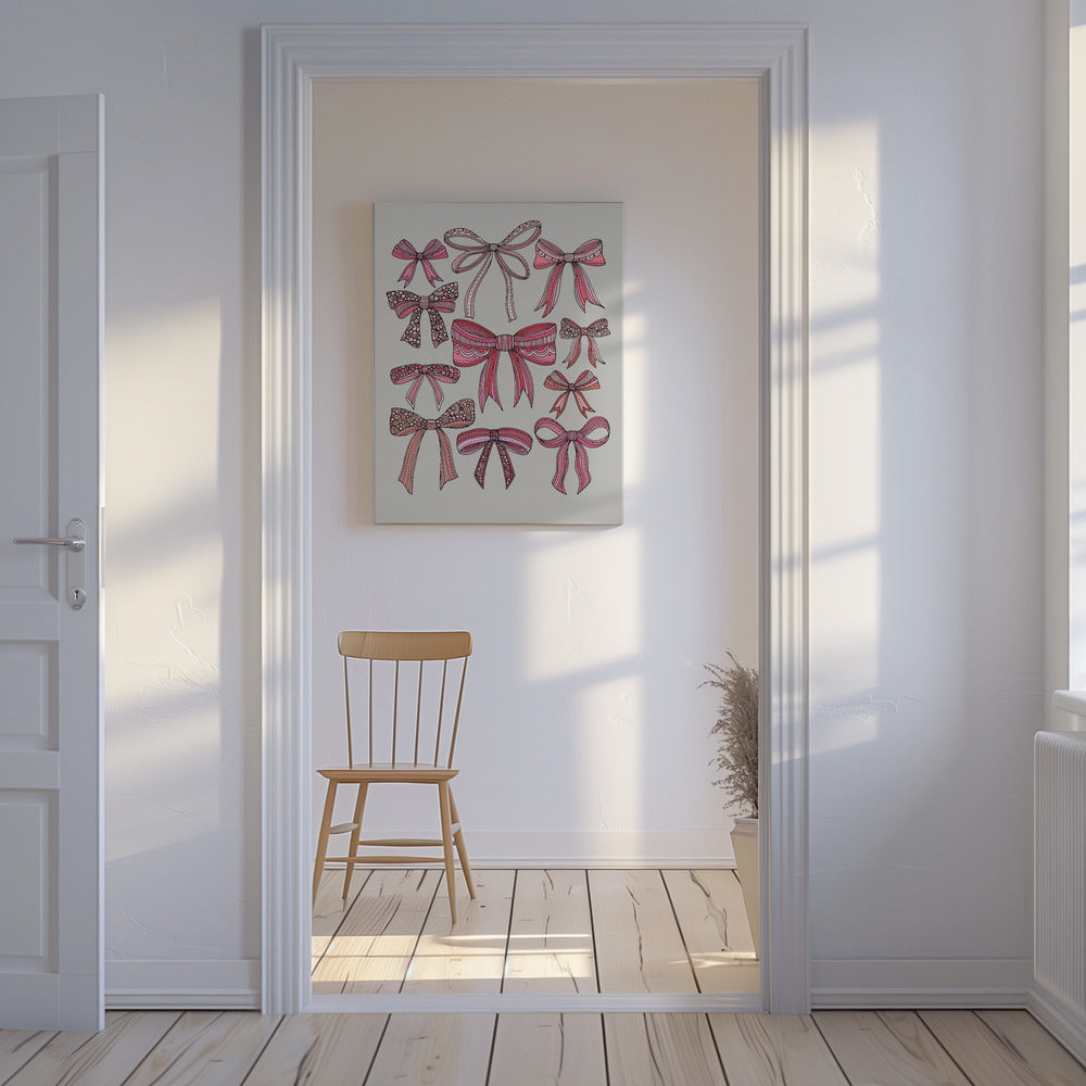 Pink Bows Black Lines | Canvas