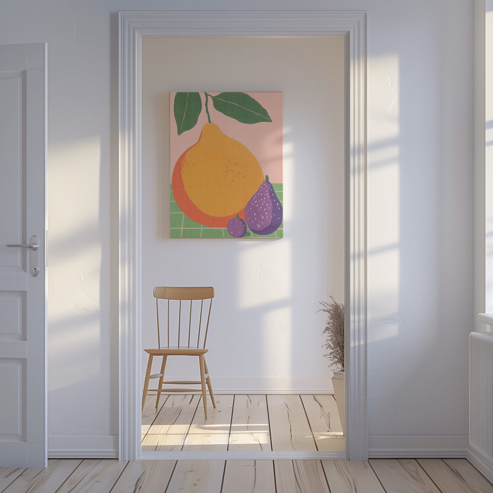 Obstillustration Birne und Feigen | Leinwand