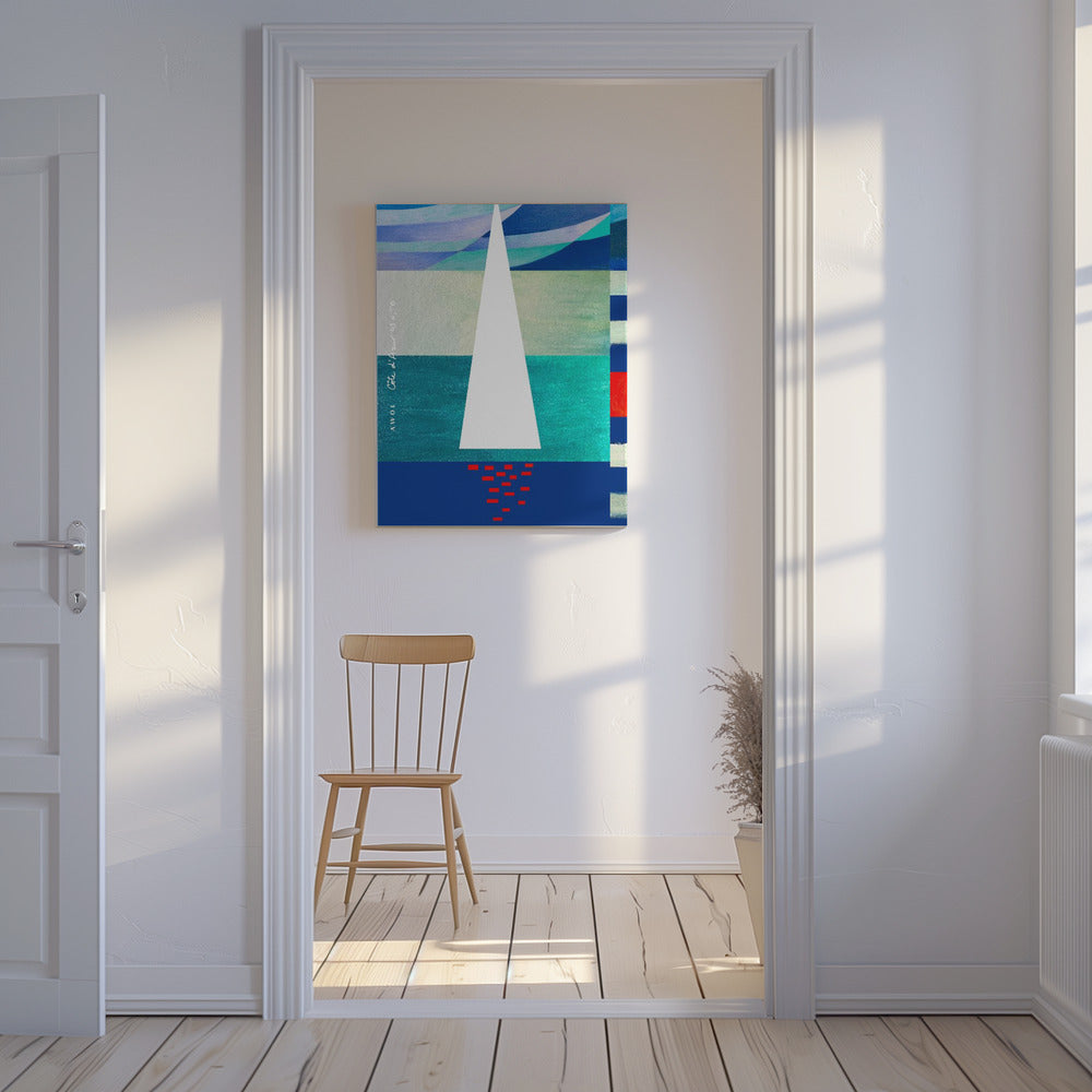 Abstraktes Segelboot an der französischen Riviera, farbenfroher Kunstdruck der Côte d'Azur | Leinwand-Bilder