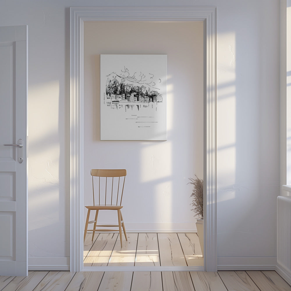 Kunstdruck einer italienischen Landschaft, Zeichnung des Comer Sees in Mailand | Leinwand-Bilder